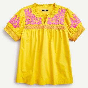 JCrew Embroidered Cotton Poplin Puff Sleeve Top